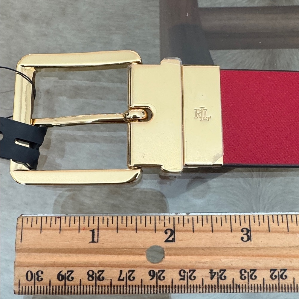 Ralph Lauren Reversible Black and Red Belt with Gold Buckle - Picture 12 of 14